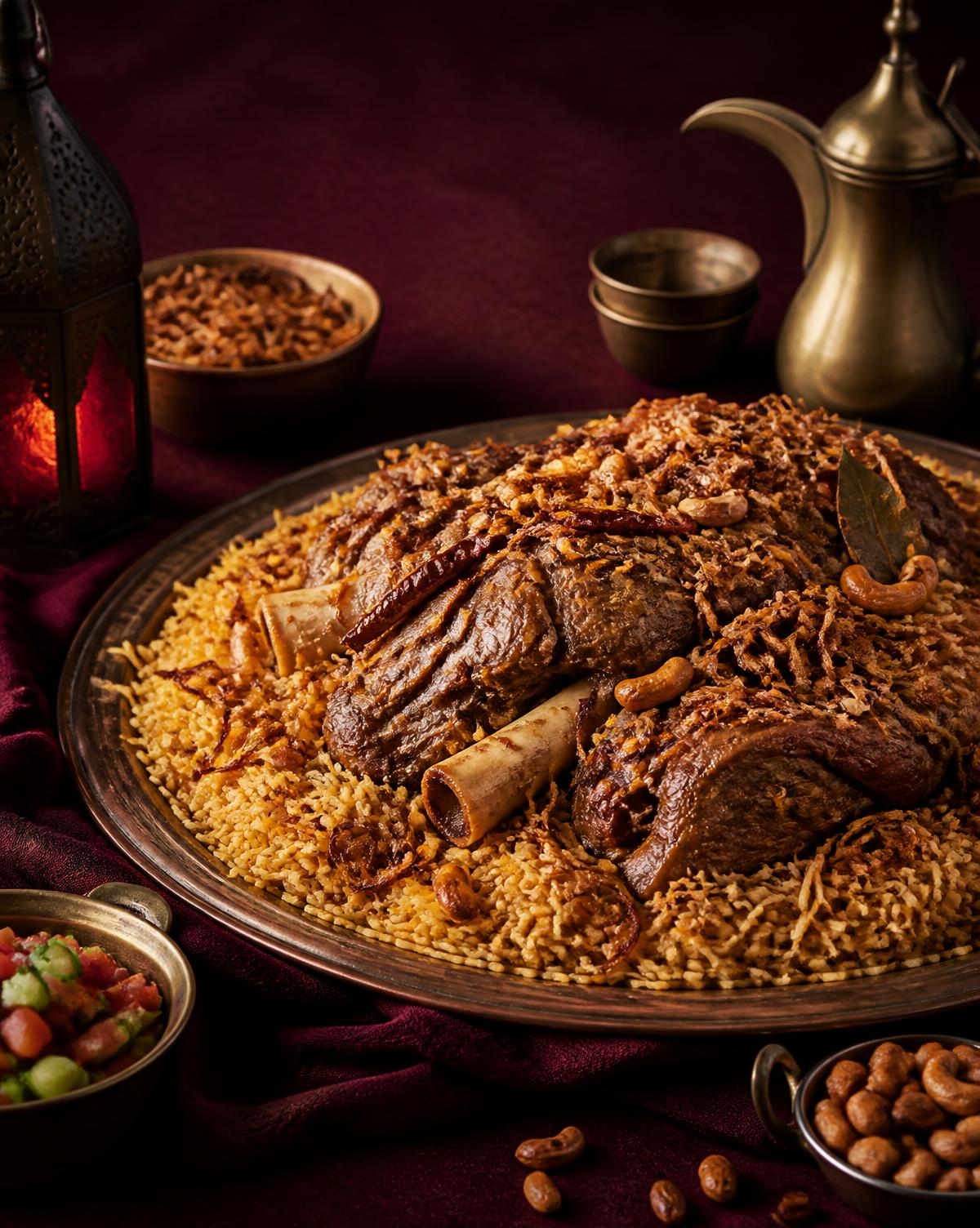 مجبوس لحم في صحن كبير